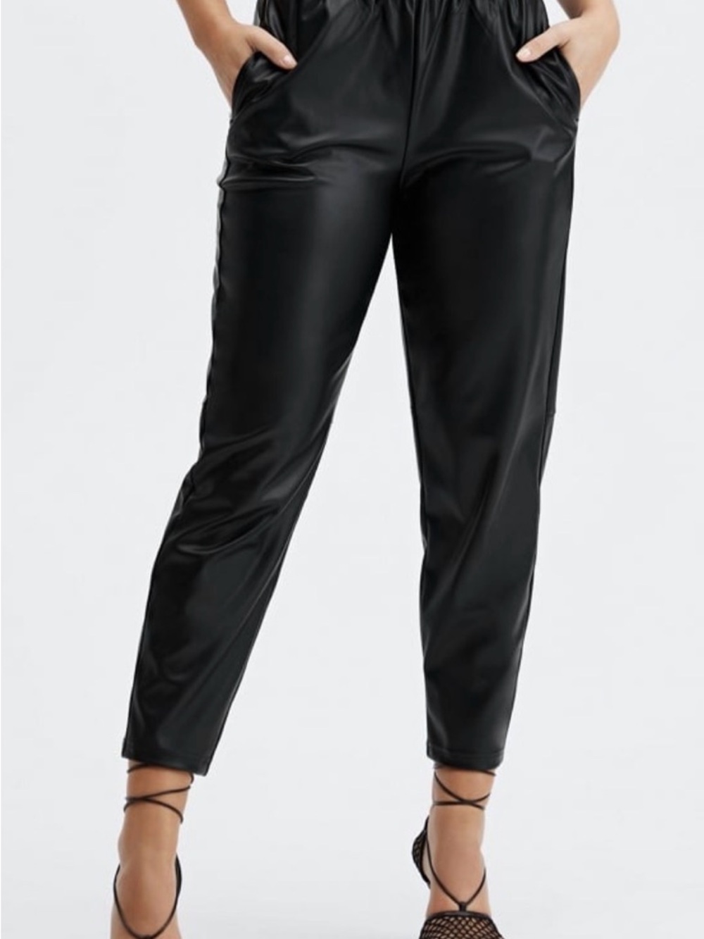 Fabletics Black Faux Leather Cropped Tapered Pants
